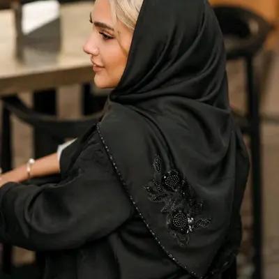 روسری کرپ اپلیکه دوزی مجلسی محرمی مشکی