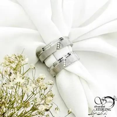 حلقه مردانه نگین سه تایی با نقره ایتالیا کد 21196