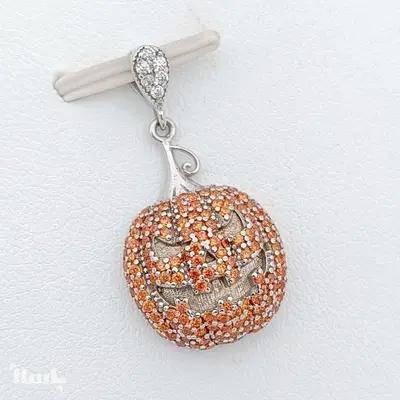 گردنبند نقره طرح کدو تنبل مناسب روز هالووین عیار 925 کد 344490