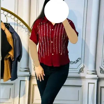 شومیز دخترانه زنانه شومیز باکسی نگین دار جلو دکمه دار کیفیت اعلا