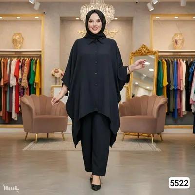 مدل ست شلوار و مانتو پانچو سایز بزرگ عیدانه 5522