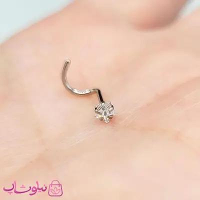 پیرسینگ بینی منحنی نقره ای رنگ نگین ستاره سفید 3 میل کد 56
