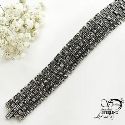 دستبند نقره دسته دوم سیاه قلم طرح کلاسیک کد 22410