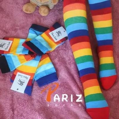 جوراب زنانه حلقه ای رنگی ساق بلند بالای زانو
