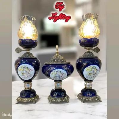 (ست سه تیکه) آباژور چراغ رومیزی و کاپ رومیزی طرح فرشته مدل ملور