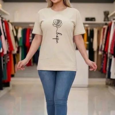 تیشرت زنانه طرح گل جنس نخ پنبه