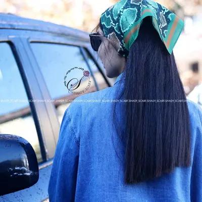 دستمال سر باندانا پوست ماری سبز قهوه ای برند شیدی قواره 45 سانت