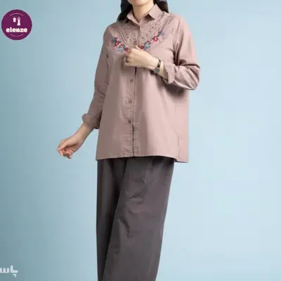 شومیز زنانه نخی الیاف طبیعی گلدوزی مدل گلناز