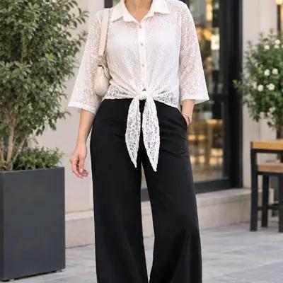 شومیز گره‌ای دو تیکه گیپور