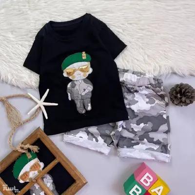 ست دو تیکه پسرانه تیشرت و شلوارک سرباز چریکی-105519