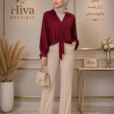 شومیز زرشکی مجلسی کوتاه گره ای ساتن