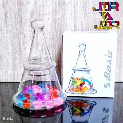 بانکه هرمی شکلات خوری هرمی ظرف شیشه تنقلات بیسیک با جعبه کادویی