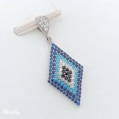گردنبند نقره لوزی پر نگین رنگی و درخشان 925 عیار کد 479118