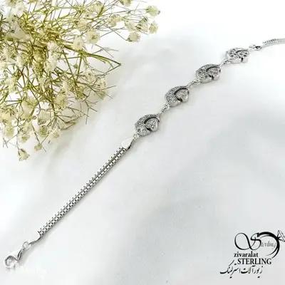 دستبند نقره 925 عیار طرح قلبی کد 21322