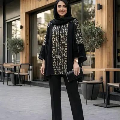 پانچو زنانه مدل مانتو پانچو مزونی سایز بزرگ کد 0458