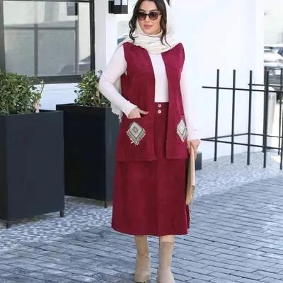 سارافون زنانه مخمل مدل دوتیکه کت و دامن
