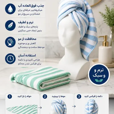 کلاه حوله‌ای هندی مو (طرح راه‌ راه)