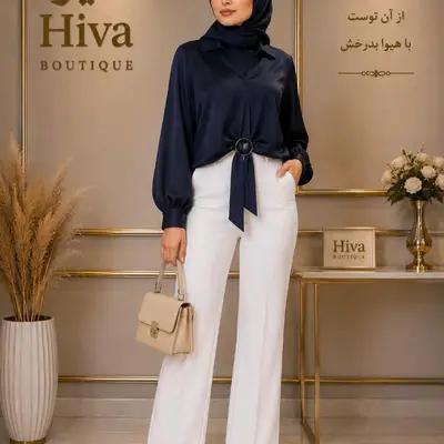 شومیز سرمه‌ای مجلسی کوتاه گره ای ساتن