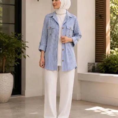 شومیز مانتویی راه راه زنانه