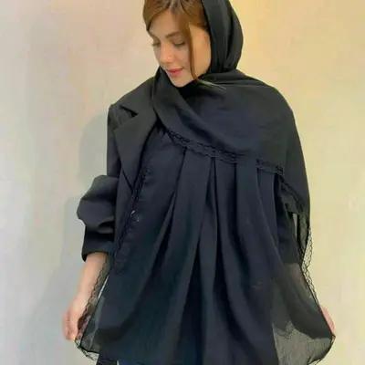 شال مشکی مجلسی اسلپ حاشیه دانتل مناسب محرم قواره دو متری