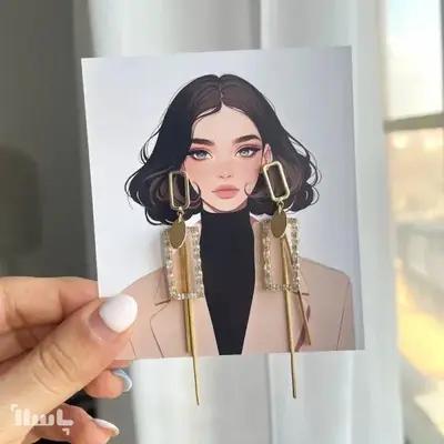 گوشواره آویز طرح مستطیل مناسب مهمانی استیل رنگ ثابت
