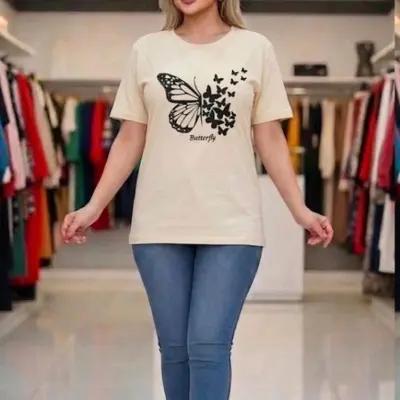 تیشرت زنانه طرح پروانه جنس نخ پنبه