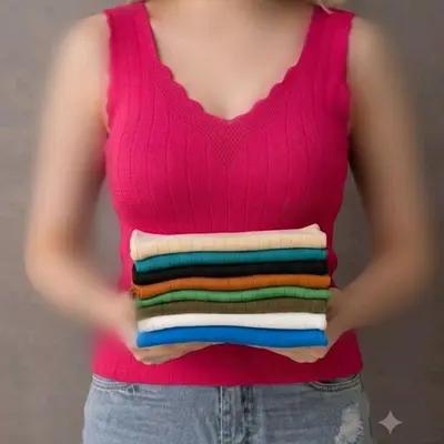 تاپ بافت رنگی زنانه دخترانه یقه دلبری کیفیت عالی رنگ طبق عکس