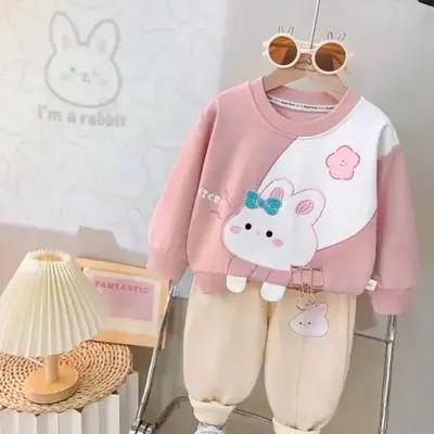 ست بلوز و شلوار خرگوشی دخترانه وارداتی رنگ صورتی و کرم