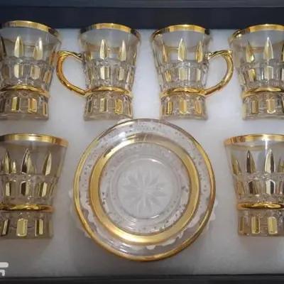 سرویس چای‌خوری شیک 12 پارچه 6 استکان دسته‌دار + 6 نعلبکی مناسب جهیزیه ارسال پس کرایهgh