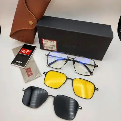 عینک طبی مگنتی با 2 کاور آفتابی رای بن Ray Ban کد 7009 استنلس استیل