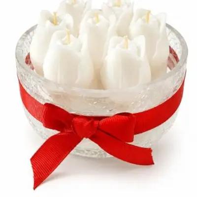 جار شیشه ایی شمع گل لاله سفید ابعاد 12*12