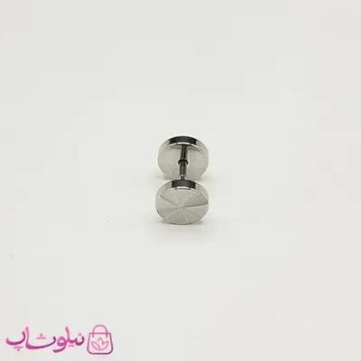 پیرسینگ گوش مردانه مدل دمبل استیل نقره ای رنگ کد 56