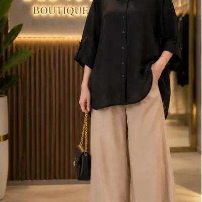 شومیز مانتویی مشکی تابستانه