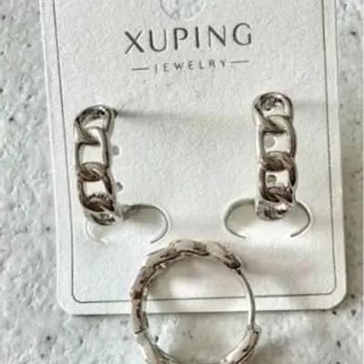 گوشواره حلقه‌ای ژوپینگ نقره ای طرح زنجیر کارتیر (ضخامت 4 میلی‌متر)