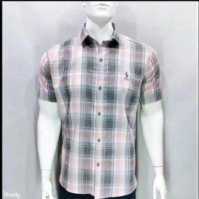 پیراهن مردانه آستین کوتاه پارچه کنف رنگ صورتی