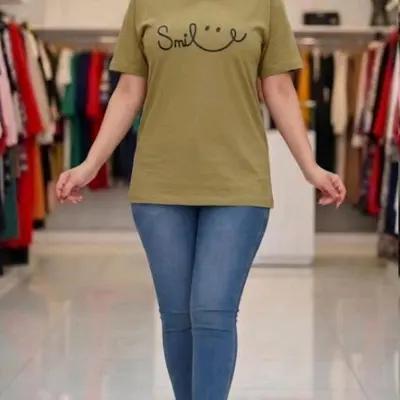 تیشرت زنانه طرح لبخند جنس نخ پنبه