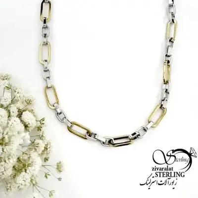 زنجیر کلاسیک استیل مردانه دو رنگ کد 22296