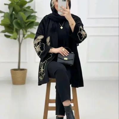 مانتو مجلسی مخمل مدل مانتو مجلسی مخمل شنل گلدوزی شده گلرخ