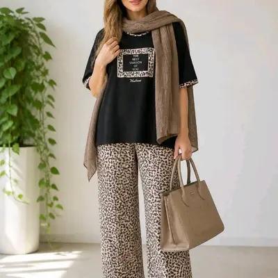 ست تیشرت شلوار پلنگی fashion