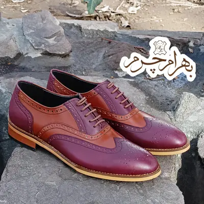 کفش مردانه مجلسی چرم طبیعی دستدوز مدل نیلسون زرشکی عسلی