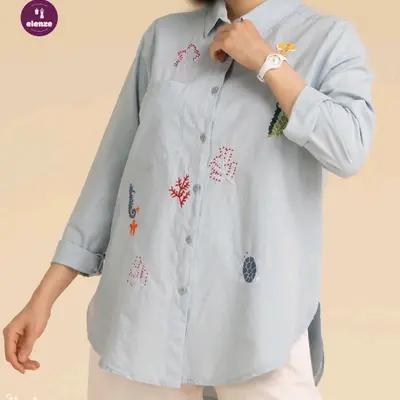 شومیز مانتویی زنانه الیاف طبیعی گلدوزی مدل هامینا