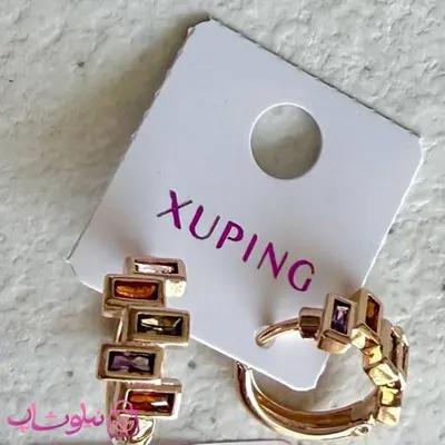 گوشواره حلقه ای زنانه ژوپینگ با نگینهای رنگی مستطیلی کد 3991