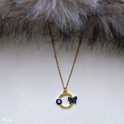 گردنبند مینیمال دخترانه طرح پروانه و چشم نظر