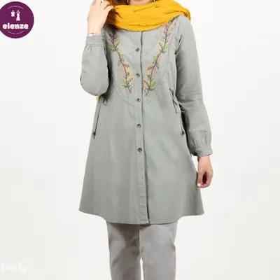 مانتو الیاف طبیعی گلدوزی اسپرت دانشجویی مدل دیبا