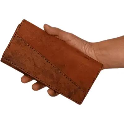 کیف پول و موبایل چرم دست دوز سه لت همراه بند و جاکلیدی مدل ترنج