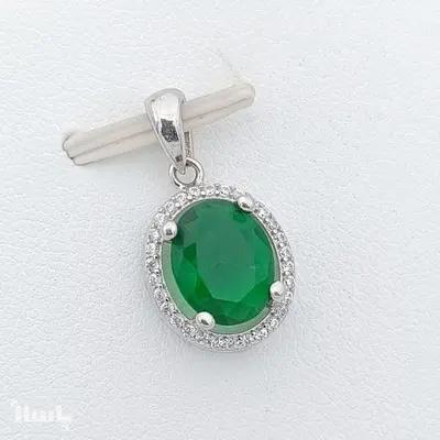 گردنبند و مدال نقره با نگین سبز یشمی بیضی شکل کد 779630