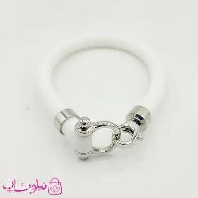 دستبند امگا رابر سفید با قفل نقره ای مردانه زنانه کیفیت مستر کد 1100