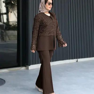 کت و شلوار مزونی ترکیبی کرپ مازراتی و گیپور-159840