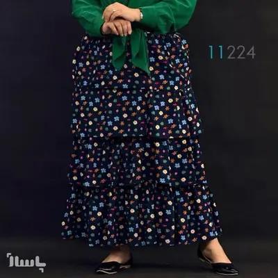 دامن طبقه ای چین‌دار گل‌گلی سرمه‌ای