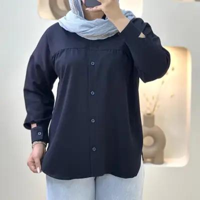 مانتو اسپرت زنانه کتان مدل مانتوکفتان پیچ آستین گرد